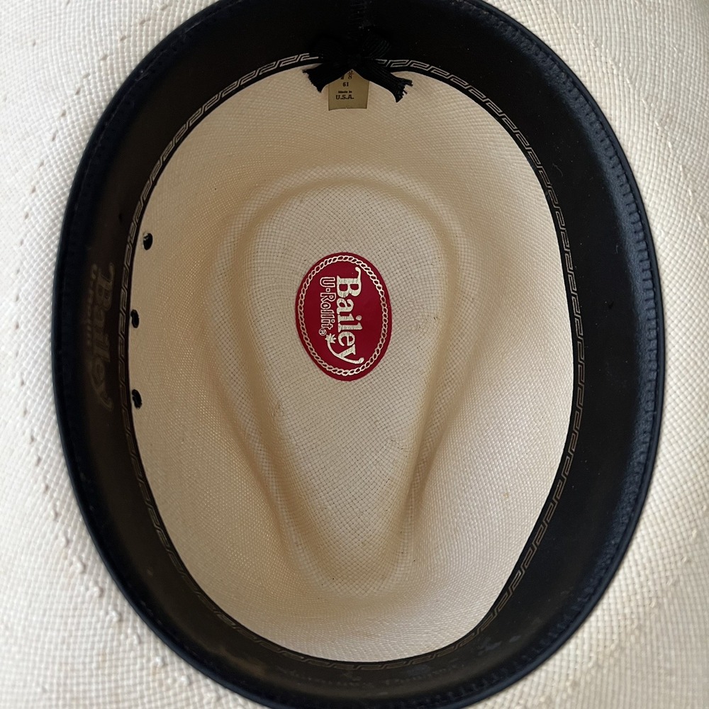 Vintage Bailey Cowboy Hat Western 7 5/8 61 Shantung Panama Straw U-Rollit USA - Picture 12 of 16